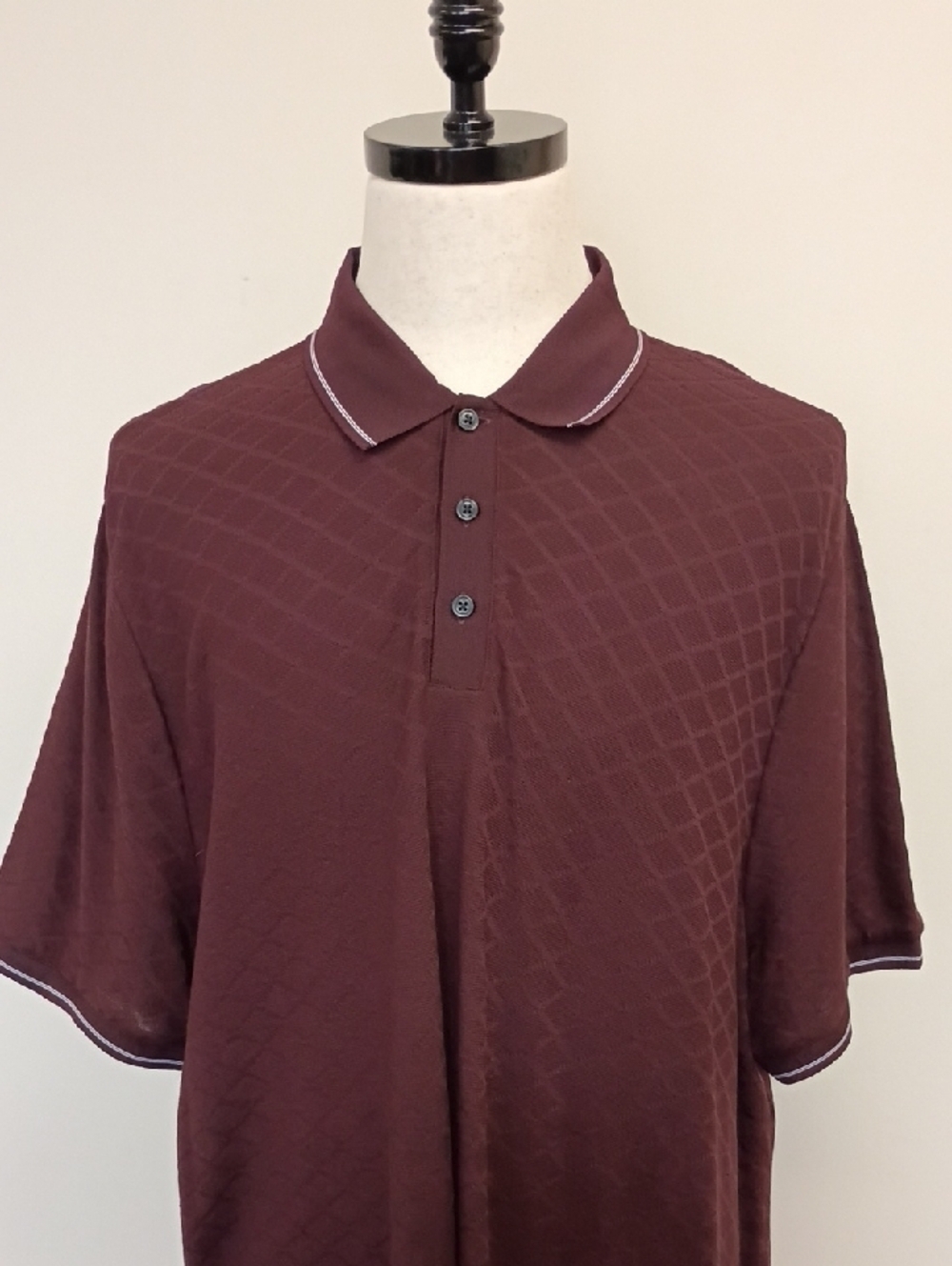 Perry Ellis Burgundy Textured Polo Shirt Contrast Trim Short Sleeve Size XXL - Picture 2 of 12